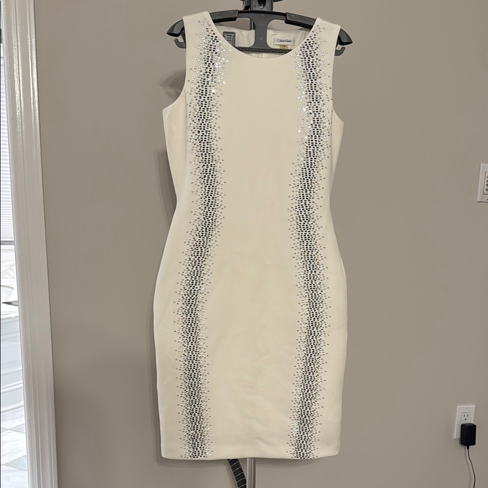Calvin Klein Cream Sequin Sheath Mini Dress